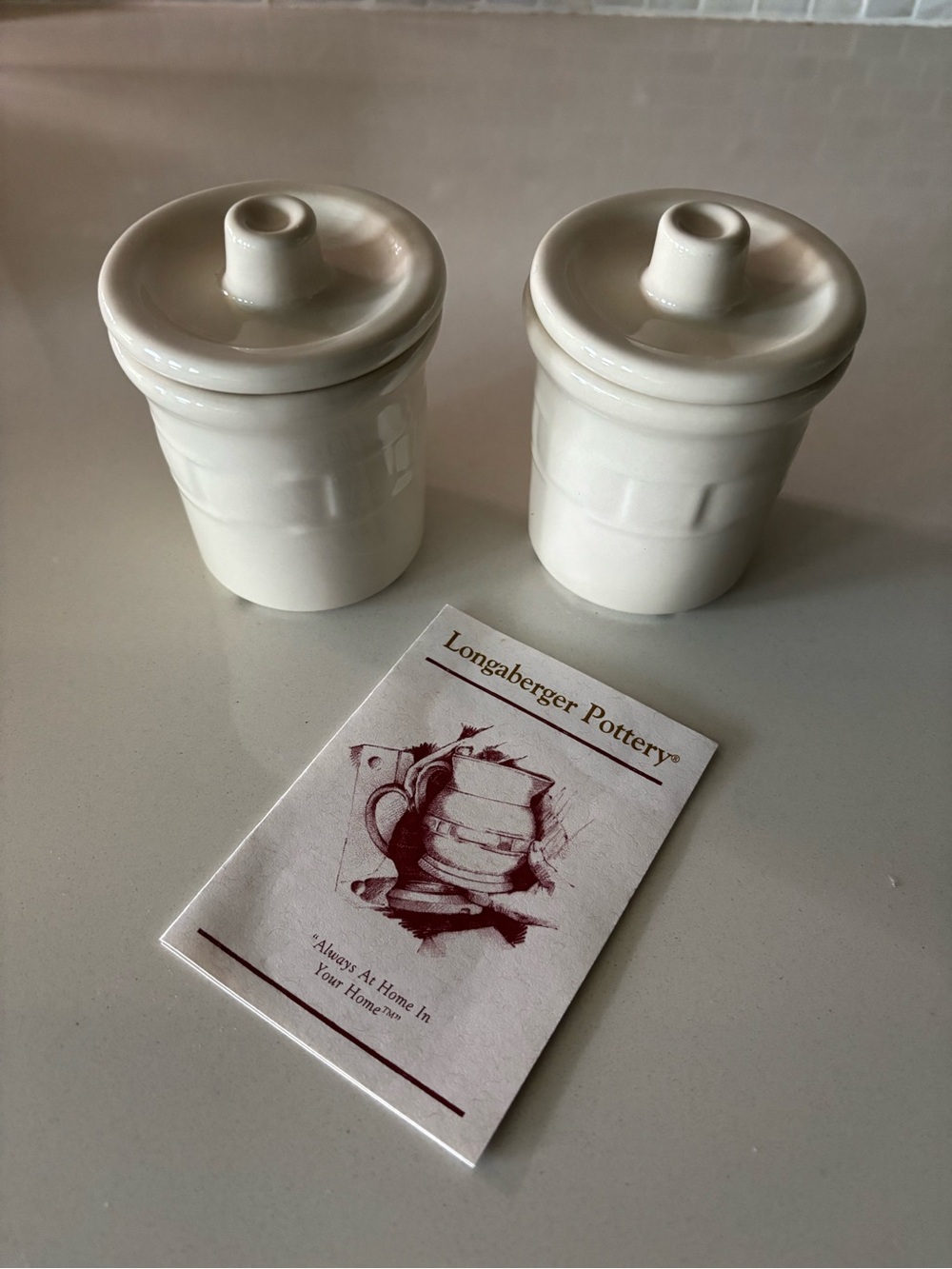 Longaberger Cream Ceramic Spice Cellars with Lipped Lids - Set of 2